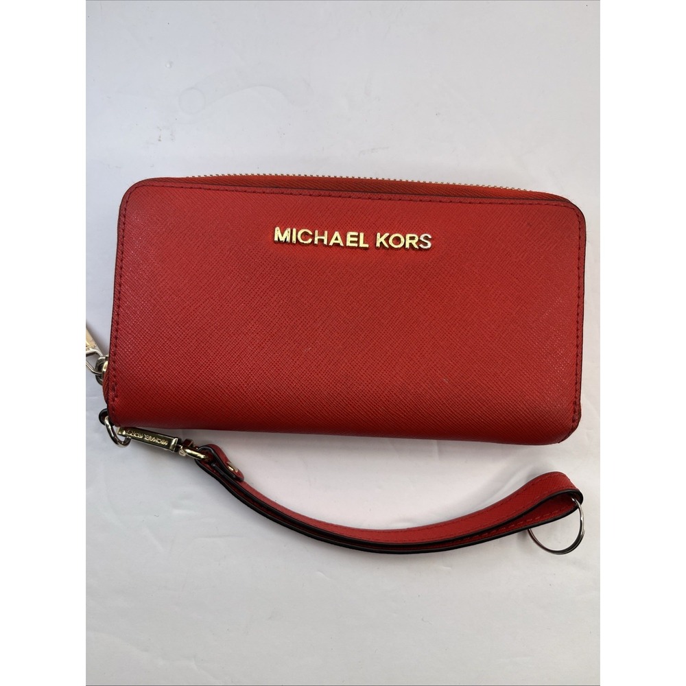Michael Kors Red Leather Accordion Ziparound Wallet